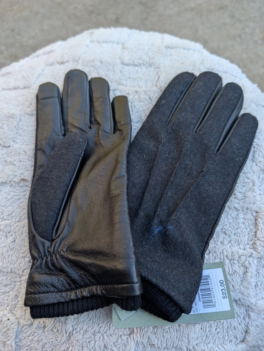 Men's Black Leather & Wool Gloves NWT M/L
